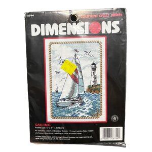 Dimensions 1997 SAILING 5×7" Counted Cross Stitch‎ Kit #6744 Sailboat/Lighthouse